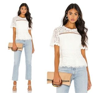NWT Bardot Eloise Blouse Top White Lace Short Sleeve Size 8 / Medium